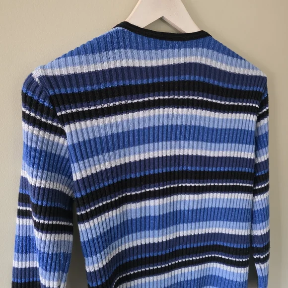 Le Chateau M Vintage Y2K Eclectic Coquette Striped Ribbed Knit Cardigan - Picture 12 of 12